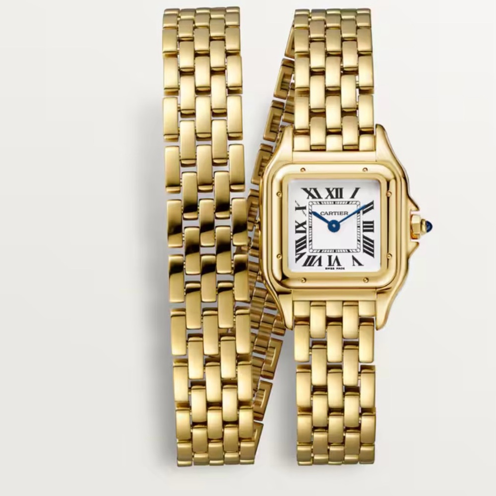 Cartier Double-Row Gold Bracelet Watch with White Dial